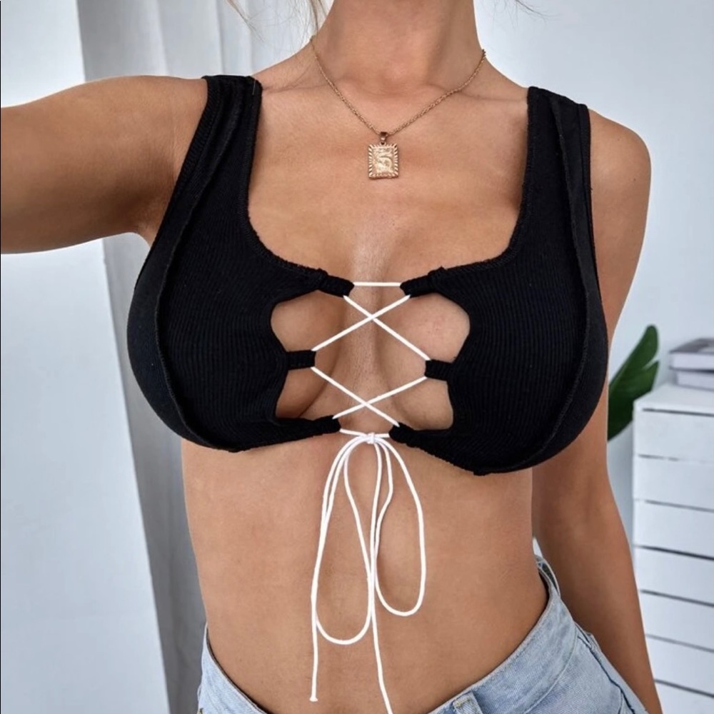 Lace Up Front Crop Top